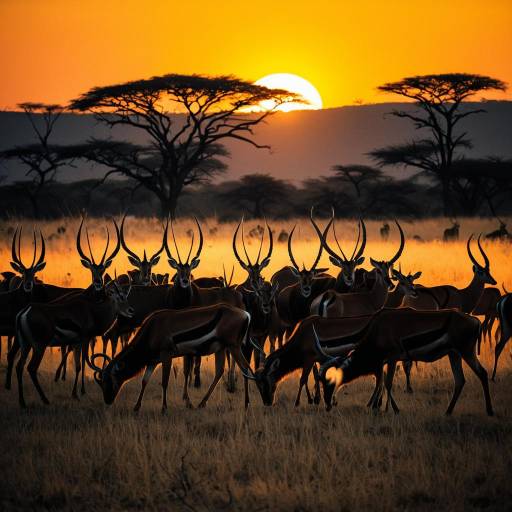Wildebeests and Gazelles at Sunrise Wildebeests and Gazelles at Sunrise
