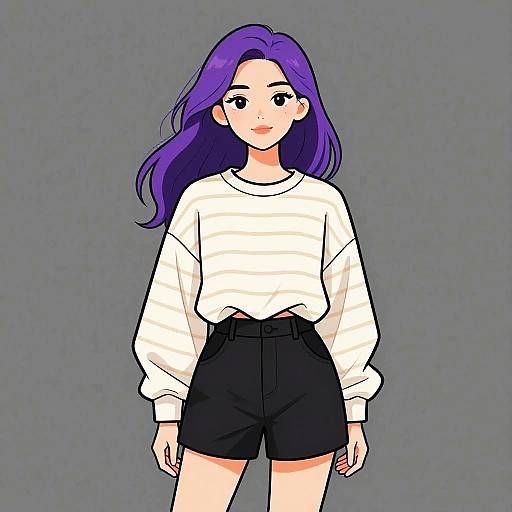 Casual Woman in Striped Sweatshirt