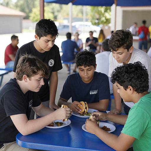 Boys Enjoying Food at Outdoor Table