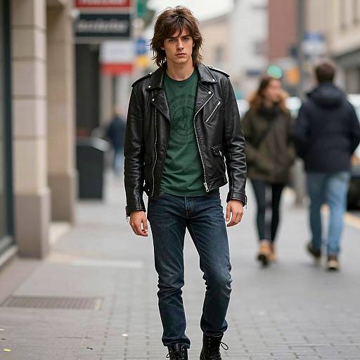 Young Man in Joey Ramone Style Leather Jacket