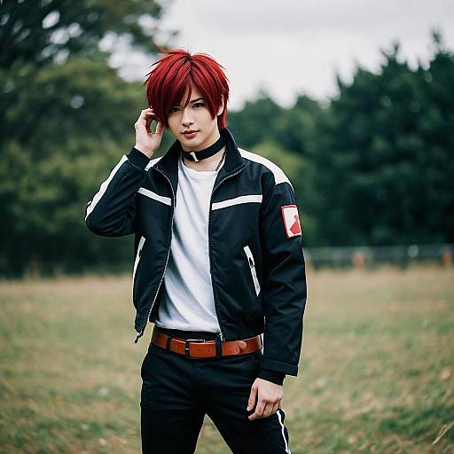 Young Man in Todoroki Cosplay Outdoors