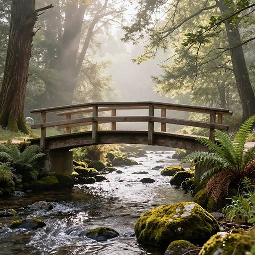 Rustic Wooden Bridge Over Brook