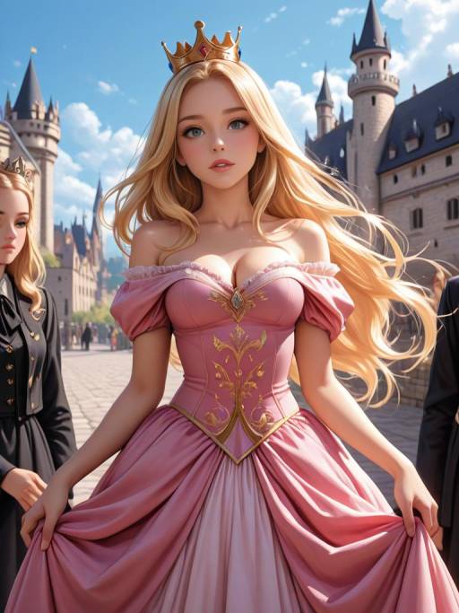 Princess in Pink Dress at Castle