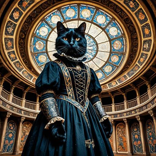 Black Cat in Renaissance Minstrel Outfit in Arena