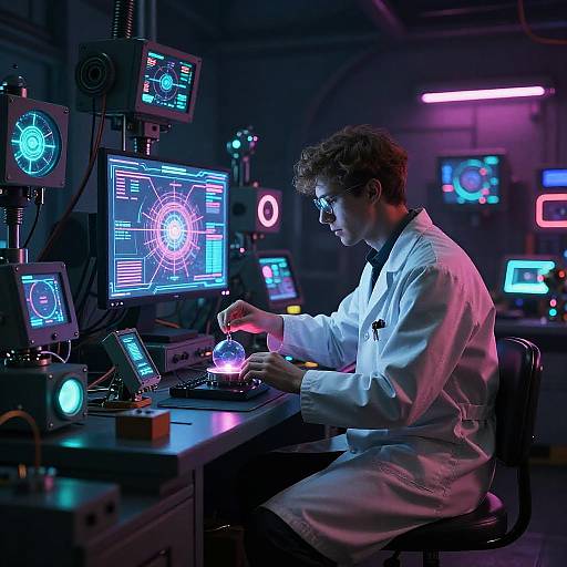 Cyberpunk Scientist in Neon Underground Lab