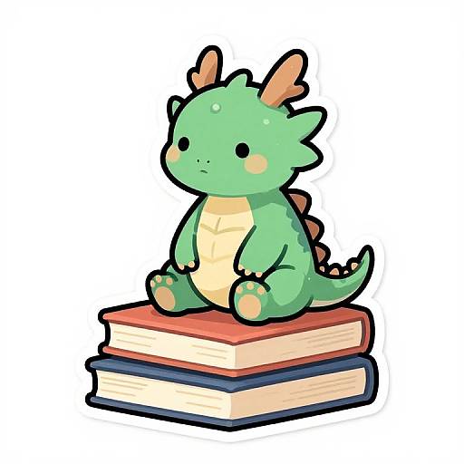 Adorable Dragon on Book Stack