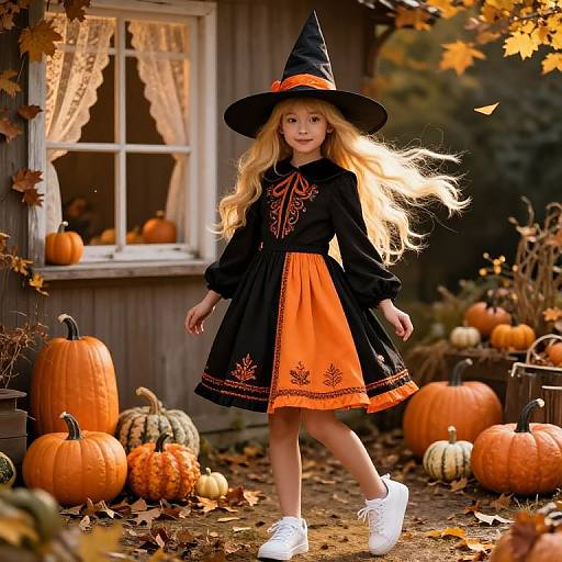 Cheerful Autumn Witch in Cozy Garden