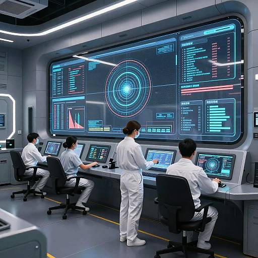 Futuristic Control Room with Touch Interfaces