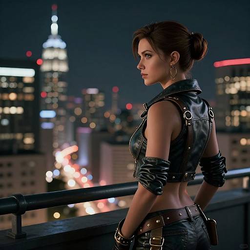 Dieselpunk Female City Night View