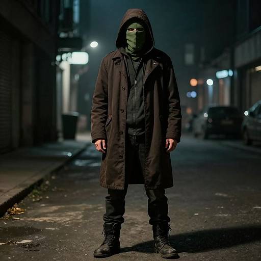 Mysterious Hooded Figure in Urban Night