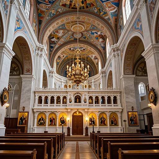 Orthodox Cathedral Interior with Frescoes