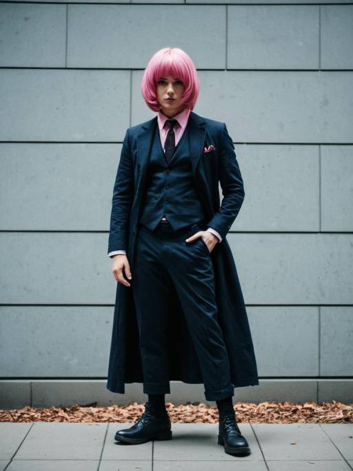 Person in Anya Forger Cosplay with Pink Wig