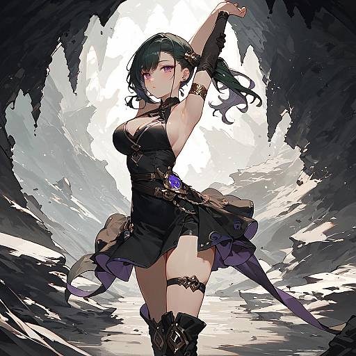 Anime Girl Stretching in Cave