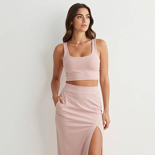 Woman in Light Pink Crop Top and Skirt