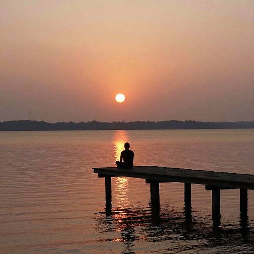 Man Watching Sunset on Wooden Pier