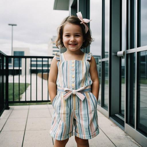 Smiling Toddler Girl in Striped Pastel Romper