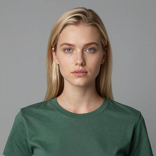 Portrait of Blonde Woman in Green T-shirt