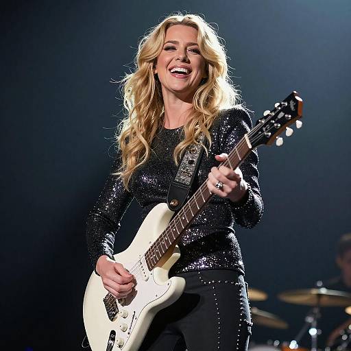 Blonde Woman Playing Electric Guitar