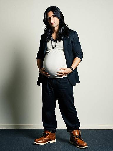 Pregnant Man in Casual Outfit Standing