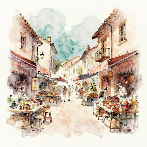 Loose Watercolor Market Street Sketch