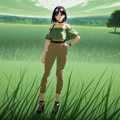 Determined Girl in Serene Meadow