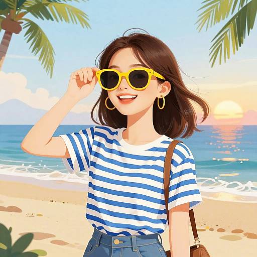Cheerful Beach Day Caricature Artwork