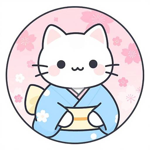 Cute Anthropomorphic Cat in Kimono