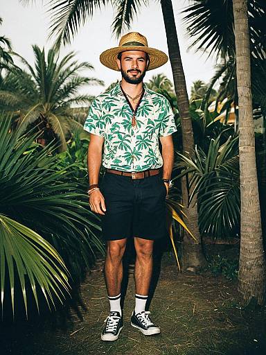 Man in Tropical Outfit with Straw Hat