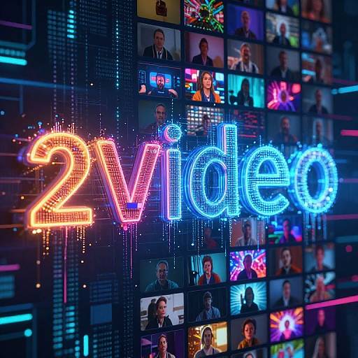 Photograph of a neon-lit grid wall displaying 