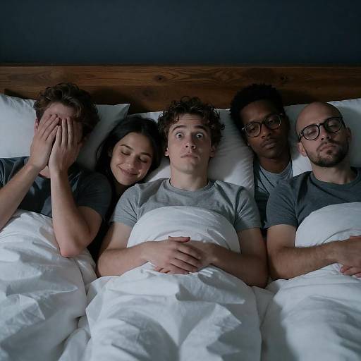Diverse Group at Night in Bed