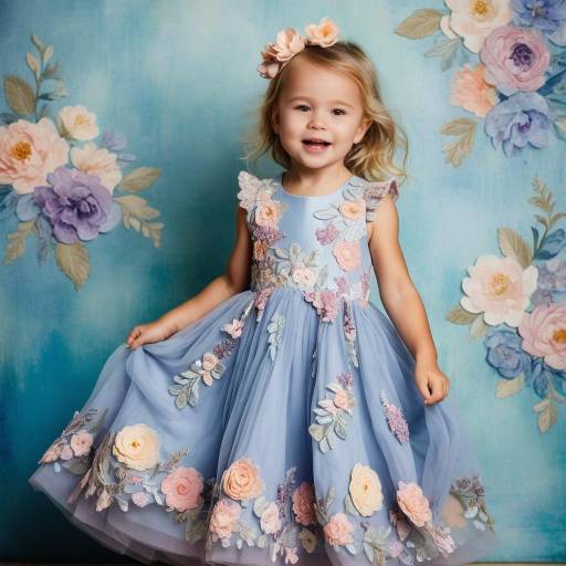Smiling Toddler Girl in Purple Floral Dress
