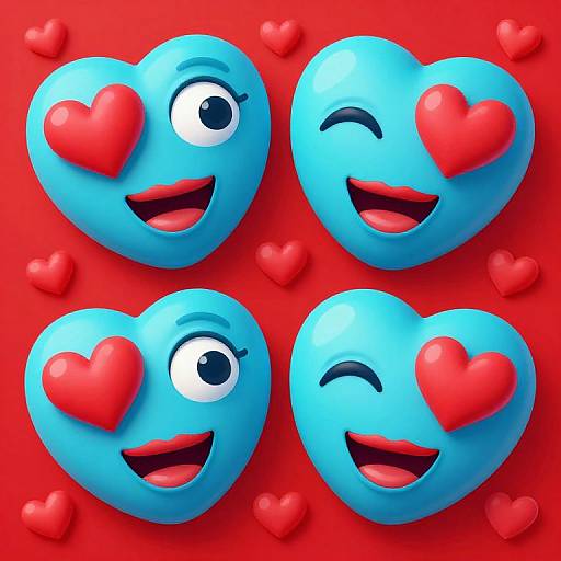 Vibrant Heart-Shaped Faces Artwork