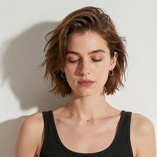 Woman with Tousled Hair in Black Tank Top