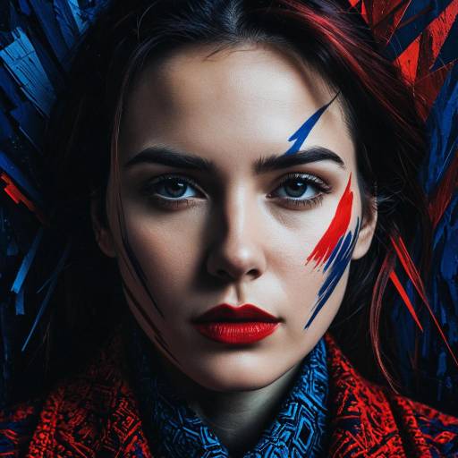Woman with Abstract Red and Blue Face Paint