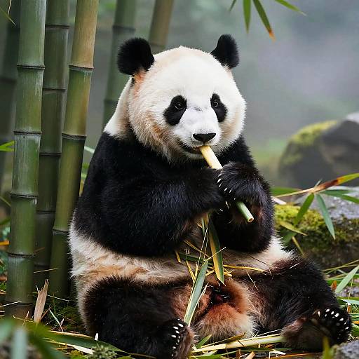 Realistic Panda Eating Bamboo Scene