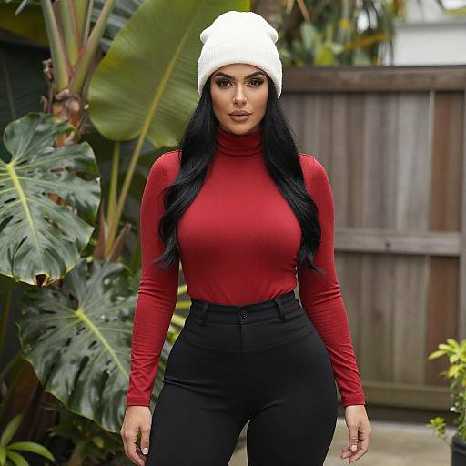 Stylish Woman in Tropical Garden