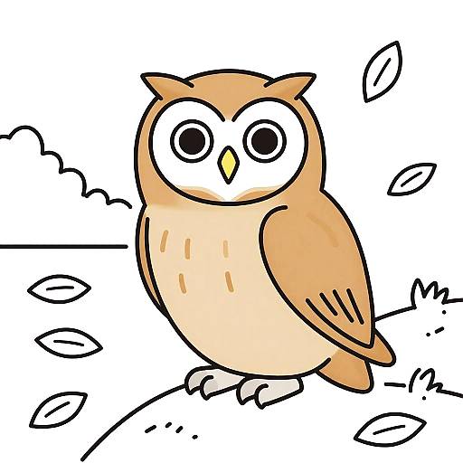 Tawny Owl Illustration with Leaves
