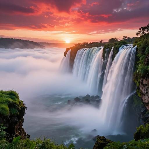 Waterfalls Cascading into Cloud Sea