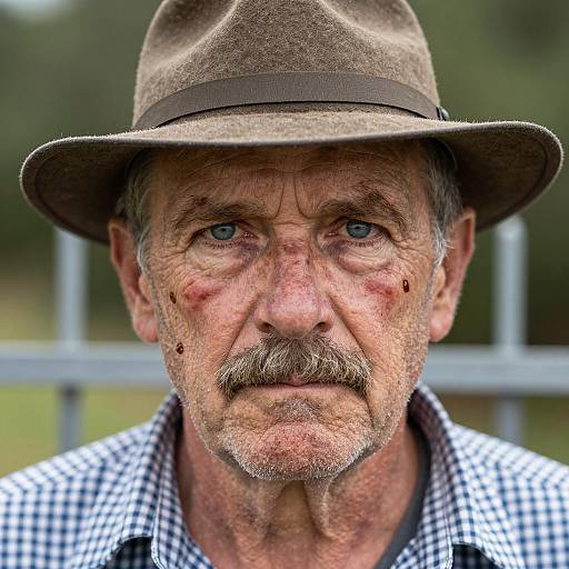 Portrait of Older Man with Brown Hat and Mustache