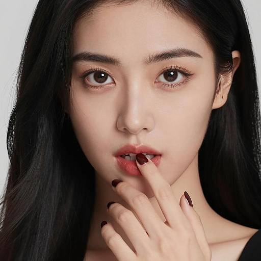 Intense Gaze of a Black-Haired Woman