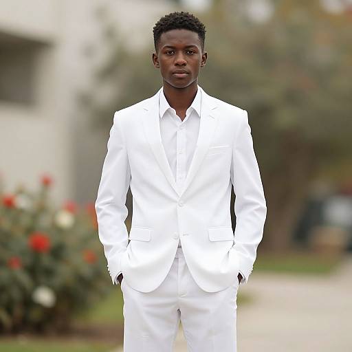 Stylish Dark-Skinned Male in White Suit
