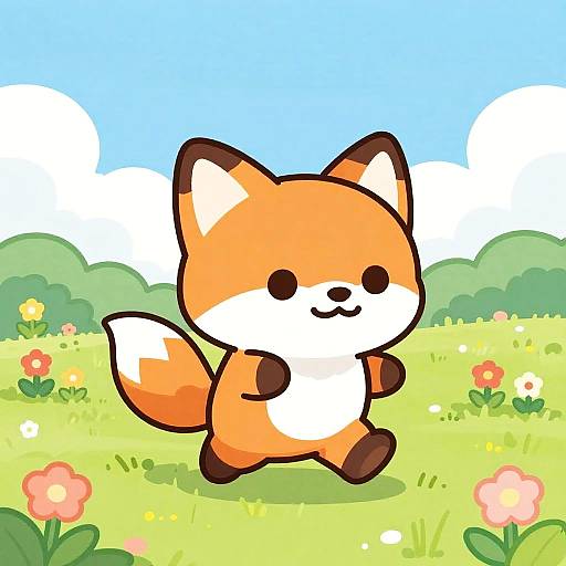 Cute Cartoon Fox Running in Meadow