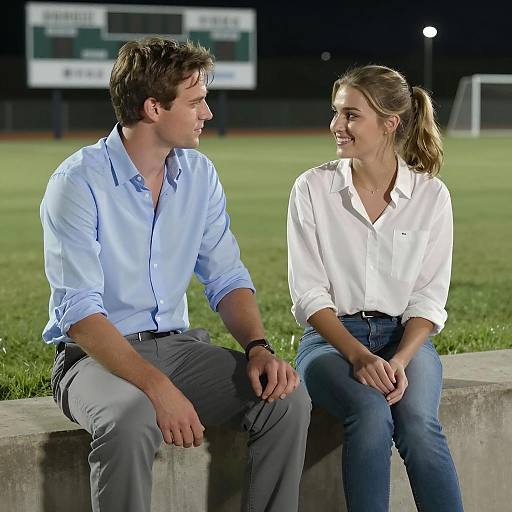 Evening Connection on a Concrete Ledge