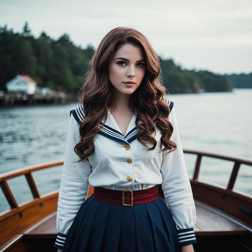Young Woman in Nautical Outfit on Boat