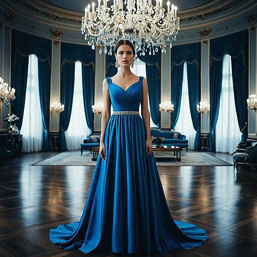 Elegant Woman in Luxurious Blue Dress