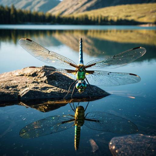 Iridescent Dragonfly on Mountain Lake