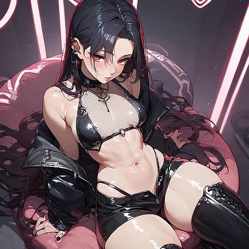 Goth Girl Under Neon Lights