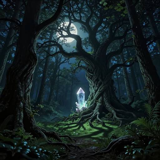 Alien Crystal Moonlit Forest Twilight