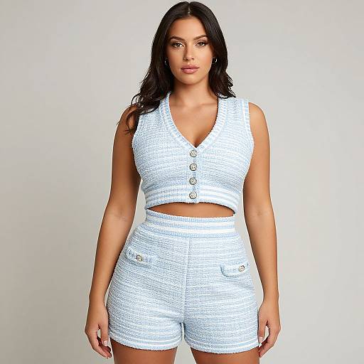 Preppy Woman in Tweed Two-Piece Set