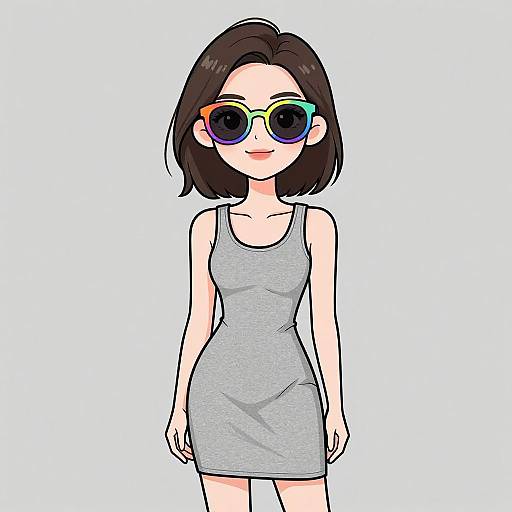 Smiling Woman in Casual Grey Dress